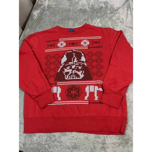Star Wars Red Ugly Christmas Sweater Crew Neck Darth Vader AT-AT Men's MEDIUM - Picture 1 of 6